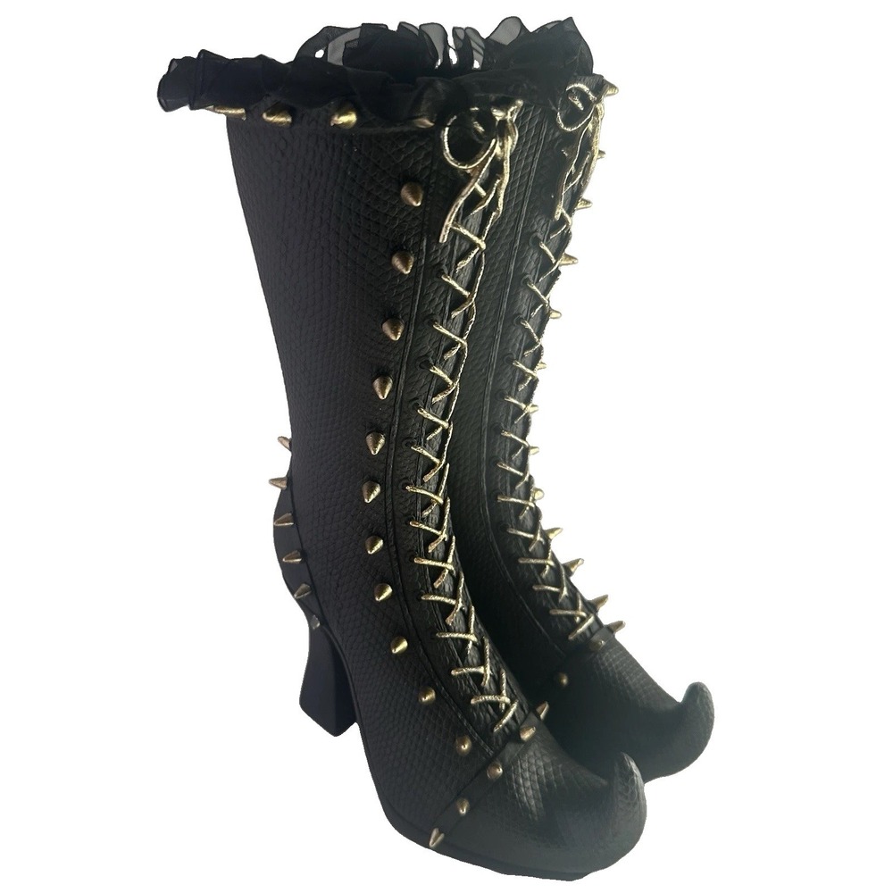 Bella Lux Gothic Witch Boots Black Gold Studded Lace Corset Decor Halloween